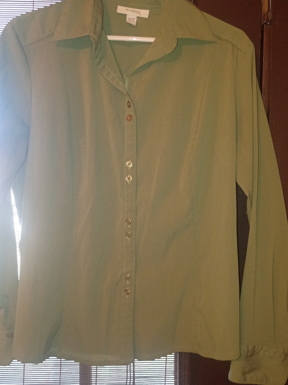 dressbarn Olive Green Button-Down Blouse (M87)